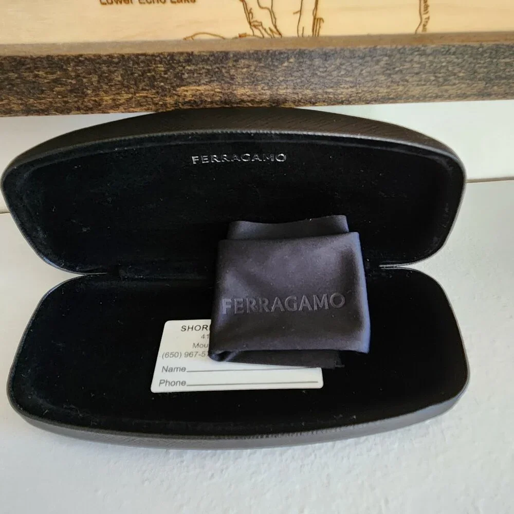 Salvatore Ferragamo large clamshell Sunglass / Eyewear Case (Black) w/ Cloth